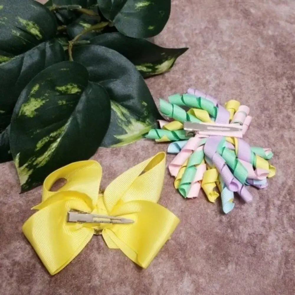 Happy Easter Girls Hairbow Bundle Easter Bunny Multicolor Ribbon Handmade
